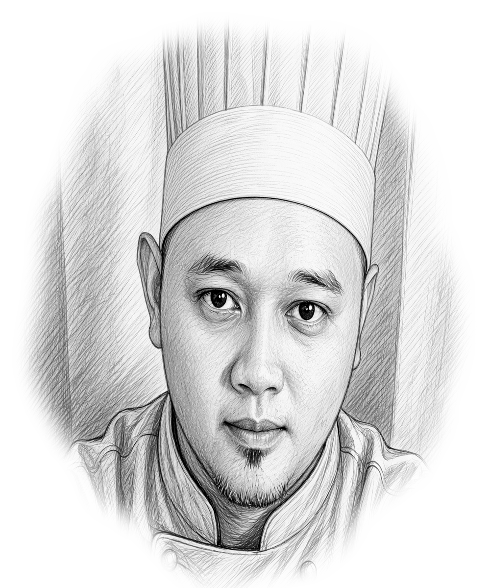 Pencil portrait of Zainal, founder of Doliya Palace.
